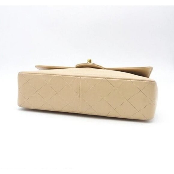 Authentic CHANEL 24K Double Flap Bag Lambskin Quilted Purse Beige with Pouch - Picture 3 of 8